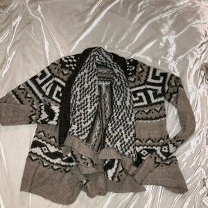 Brown and Black Geometric Cardigan Sweater